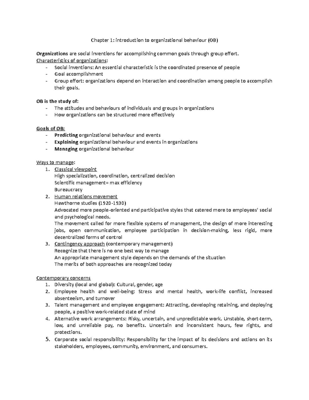 222 chap 1 - Chapter 1: introduction to organizational behaviour (OB ...