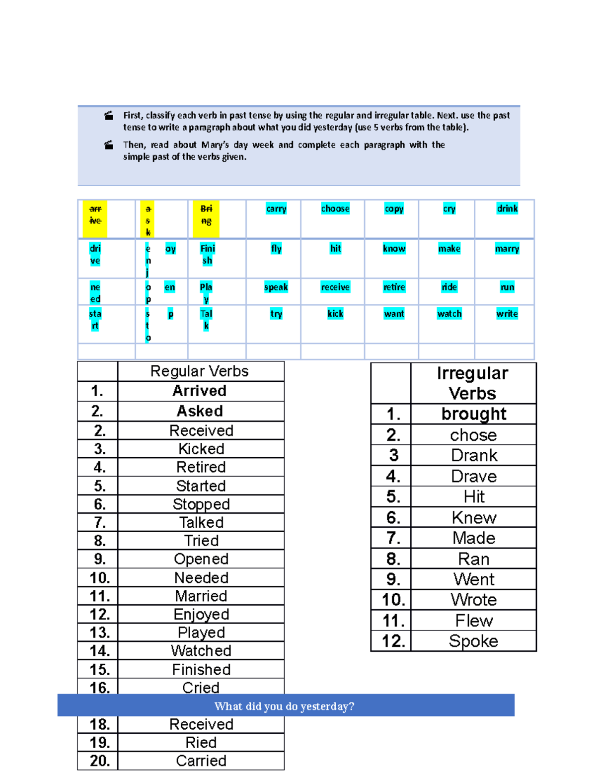 Actividad 8 INGS - Act 8 ingles TecMilenio - First, classify each verb ...