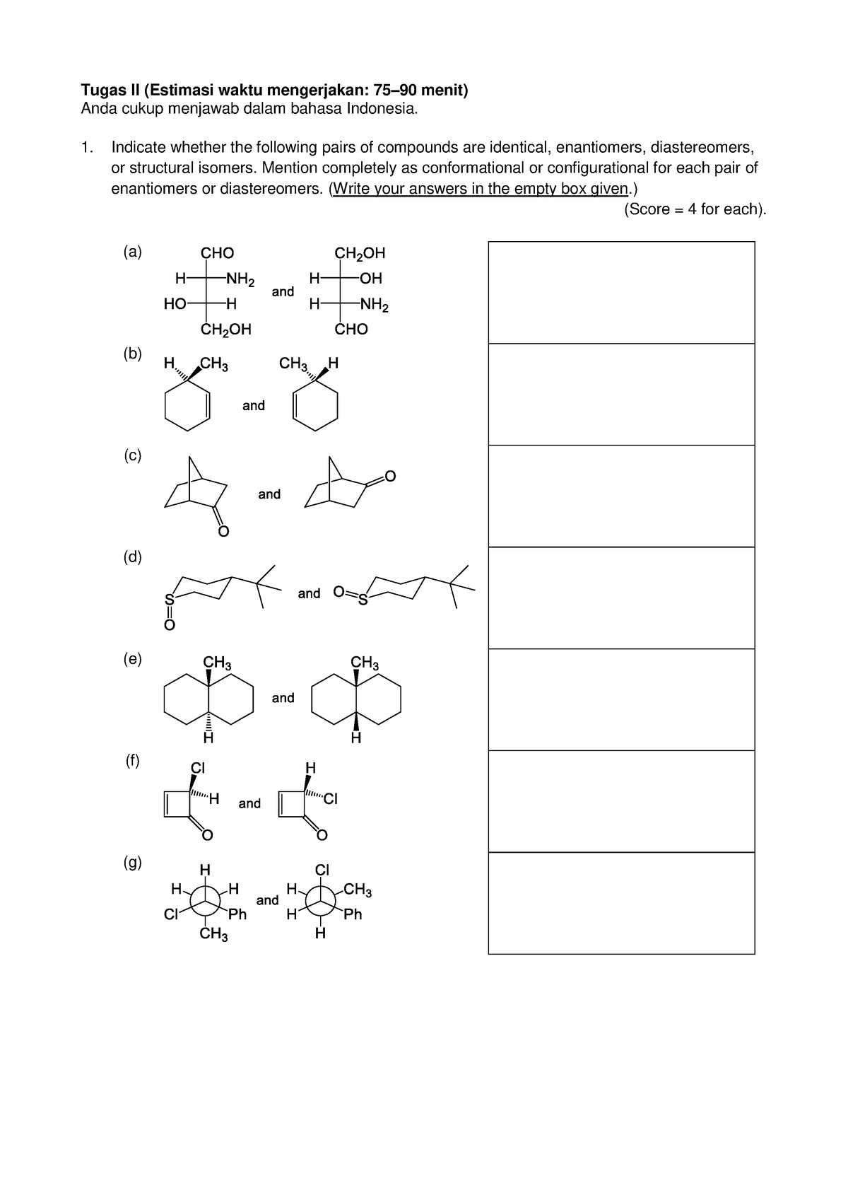 Exercise 2 Stereochemistry - Tugas II (Estimasi Waktu Mengerjakan: 75 ...