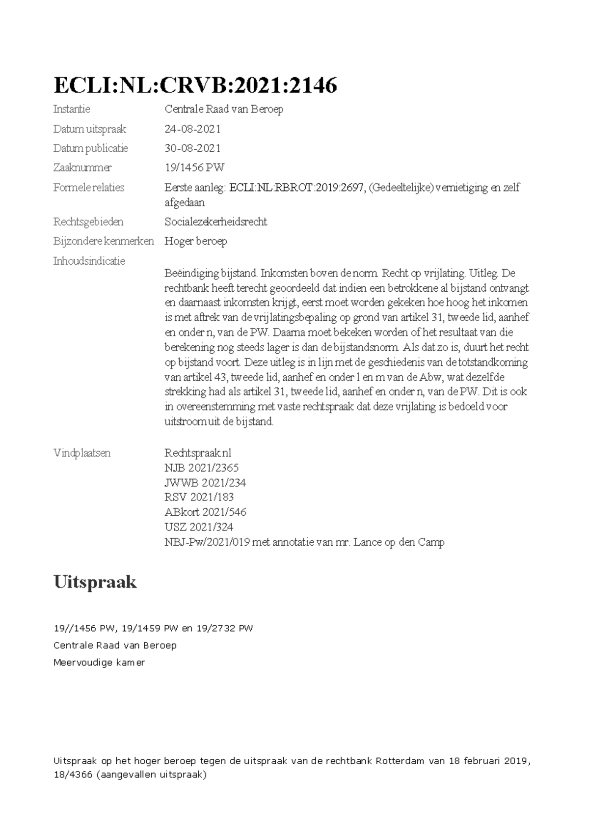 ECLI NL CRVB 2021 2146 - Arrest Van De Centrale Raad Van Beroep Voor ...