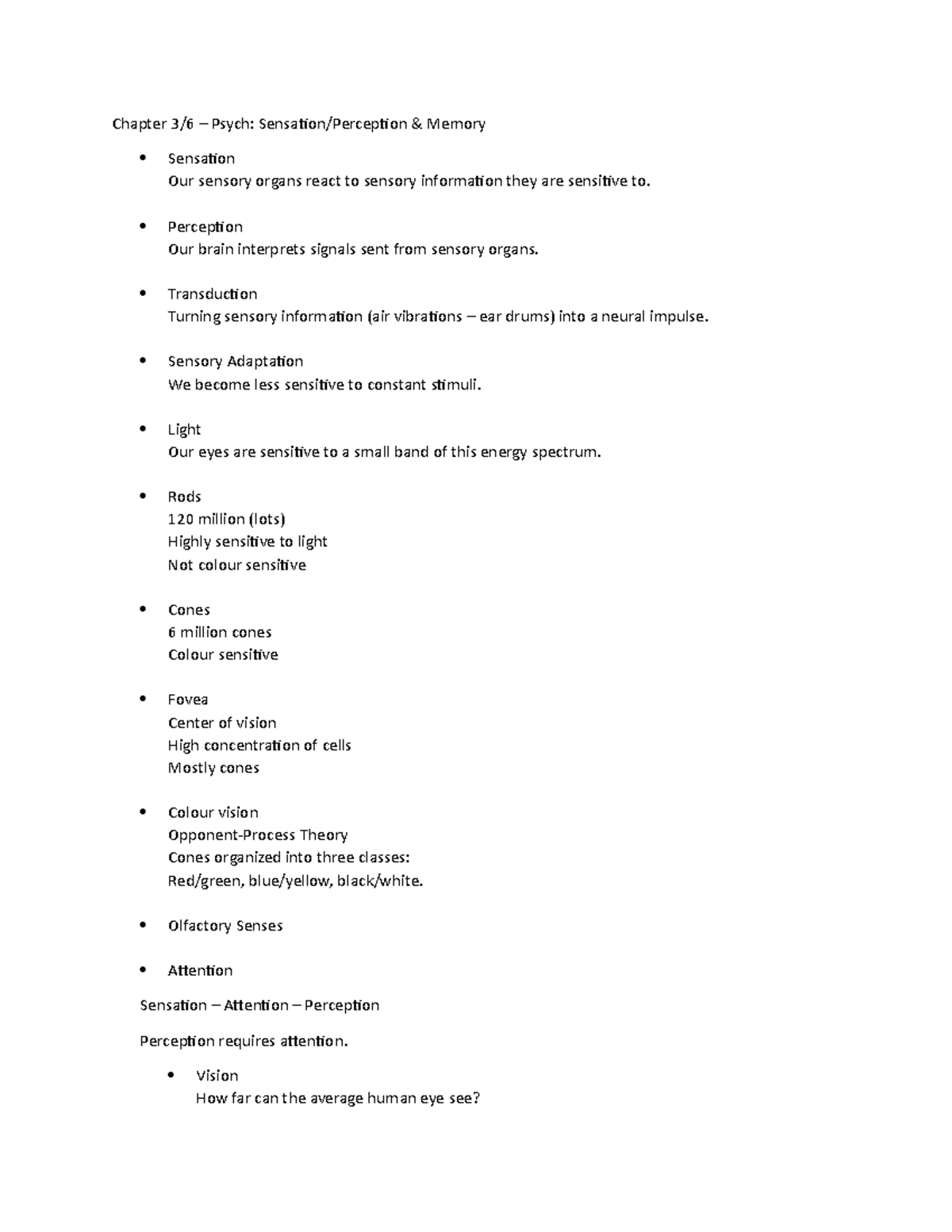 Psych Chapter 3 and 6 Sensation and Perception - Chapter 3/6 – Psych ...