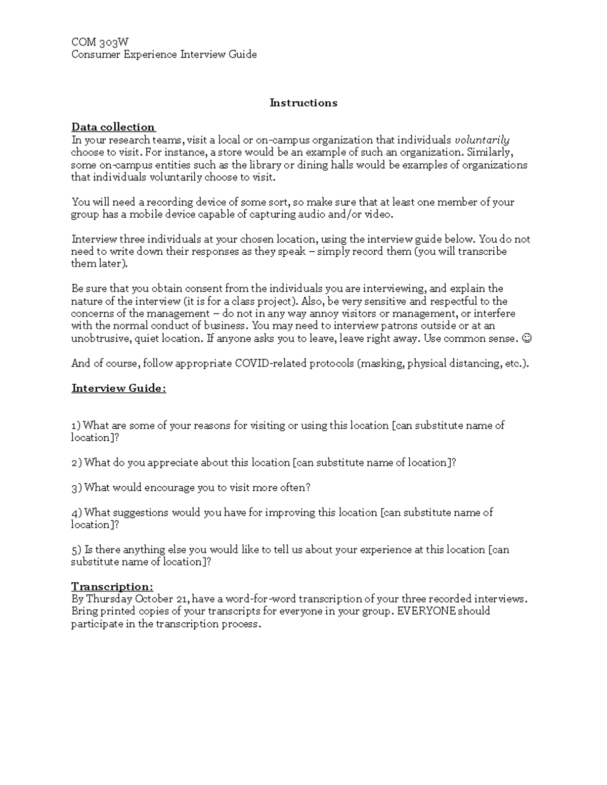 Qualitative Interview Activity Guide - COM 303 W - COM 303W Consumer ...