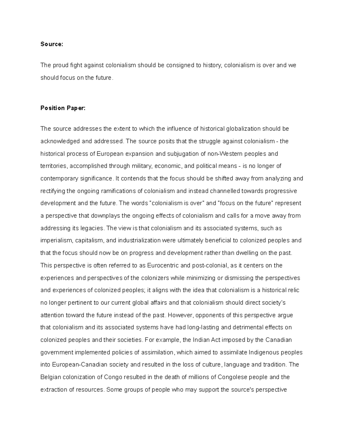 Position Paper - This document is at a professional level because it ...