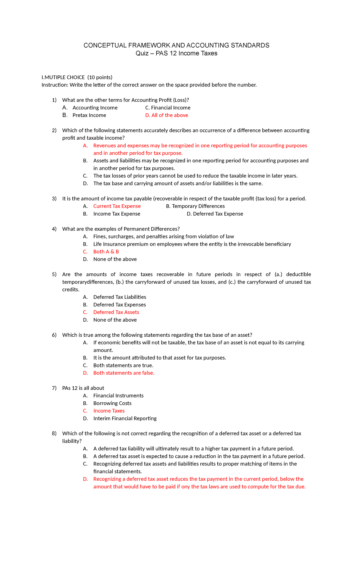 CFAS Final QUIZ PAS 12 With Answers - CONCEPTUAL FRAMEWORK AND ...