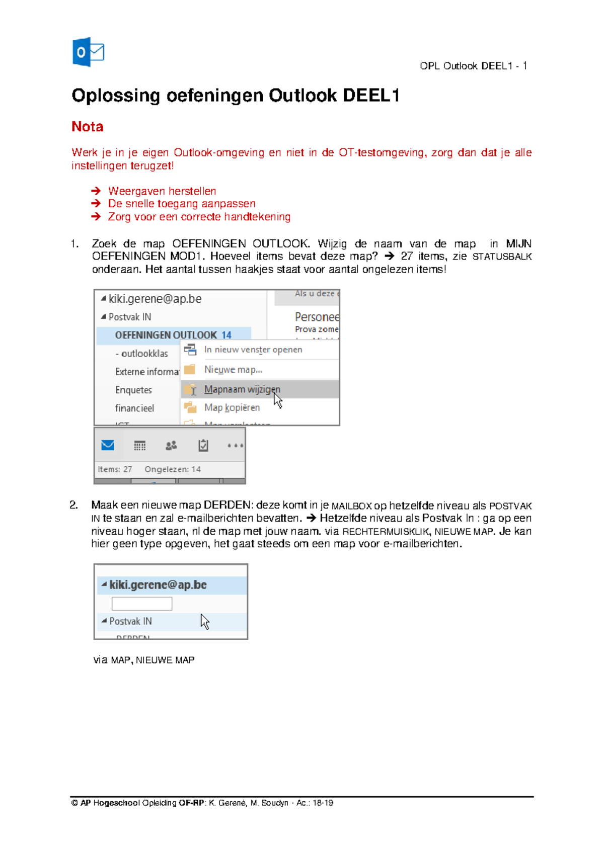 18-19 OF-RP MOD1 - Outlook DEEL1 OPL - Oplossing oefeningen Outlook ...