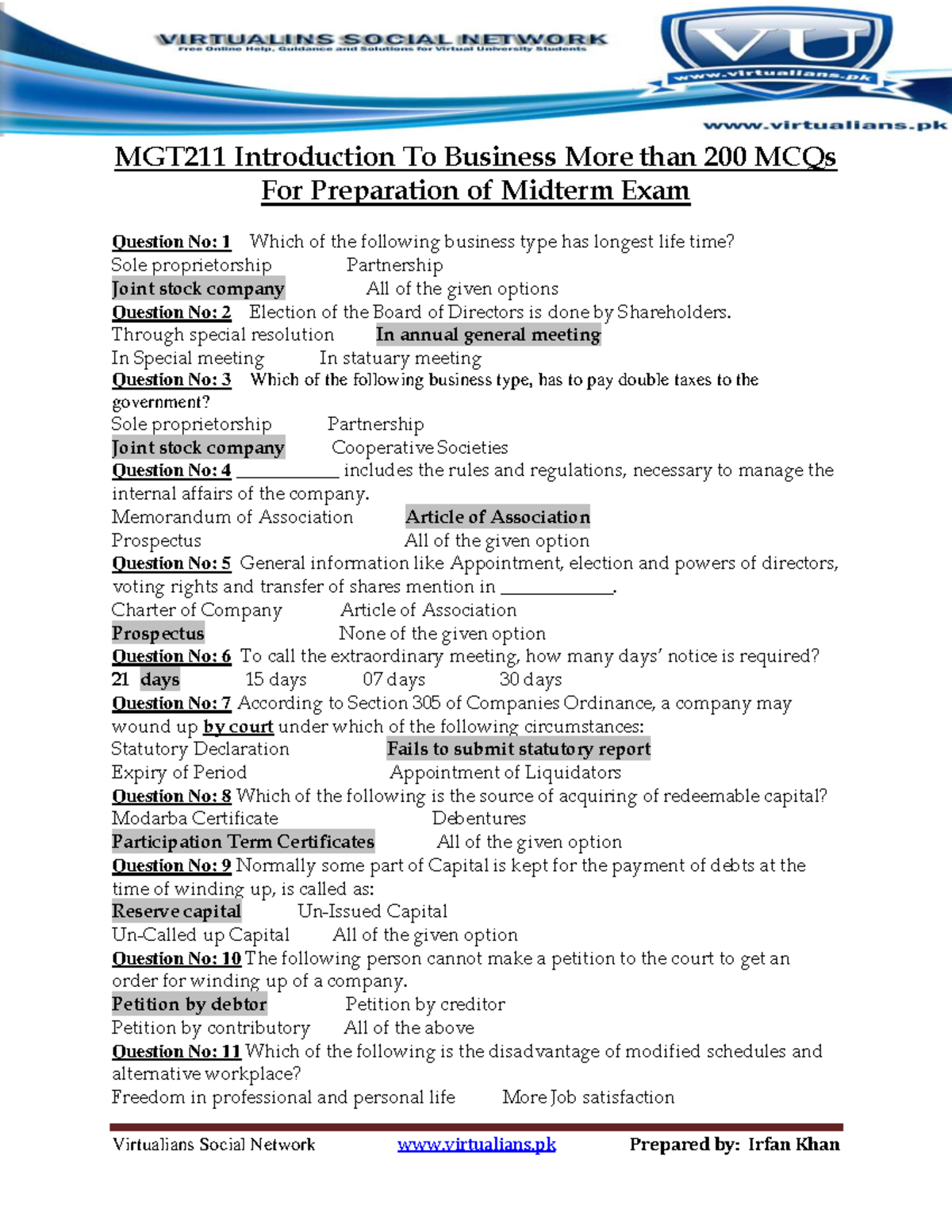 MGT211-Mid-200 MCQs For Preparation Of Midterm Exam - MGT211 ...