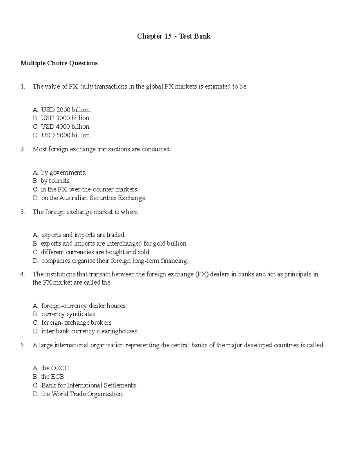 Chapter 15 Test Bank - Chapter 15 - Test Bank Multiple Choice Questions ...