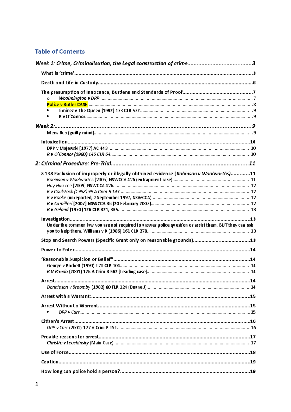 Laws1206 Criminal Law and Procedure Lecture Notes Week 1-6 - Table of ...