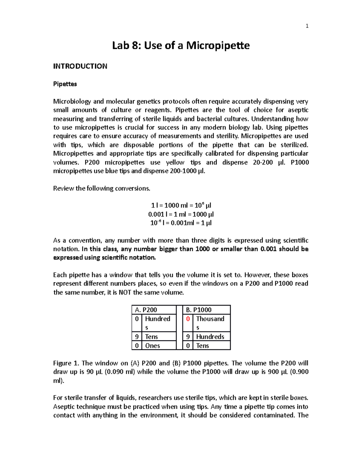 Lab8 Pipette Exercise 2021 FOR BSCI223 Lab 8 Use of a Micropipette