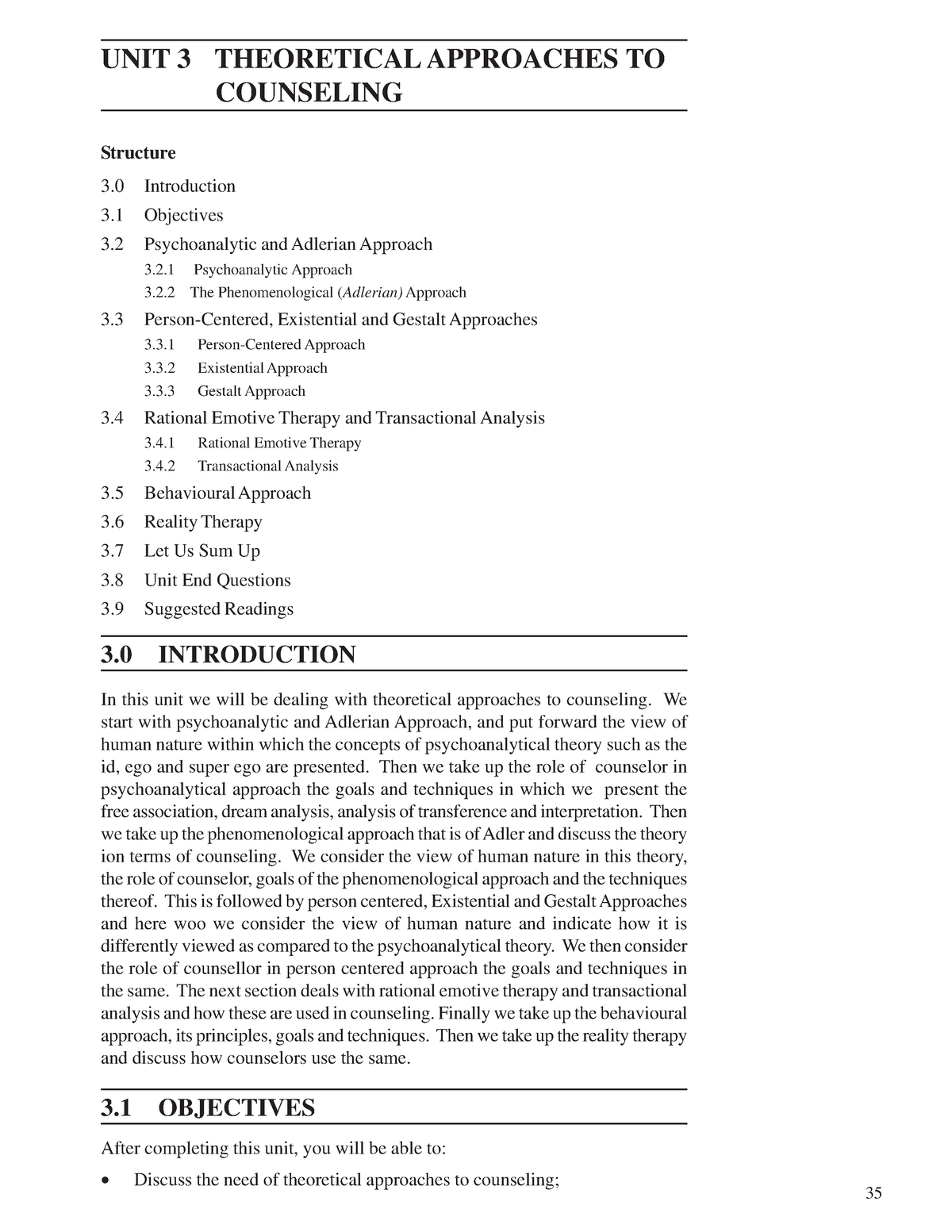 Theoretical Approaches To Counseling - Process Of Counseling UNIT 3 ...