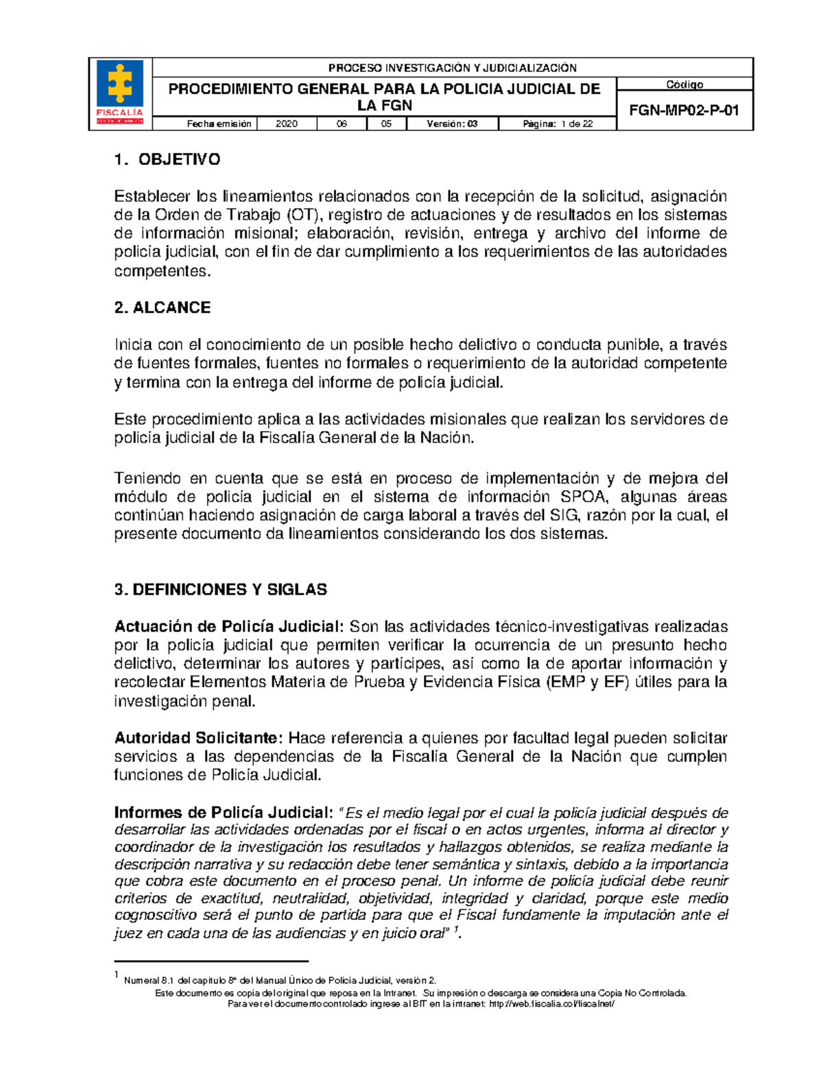 FGN-MP02-P-01 Procedimiento General PARA LA Policia Judicial DE LA FGN ...
