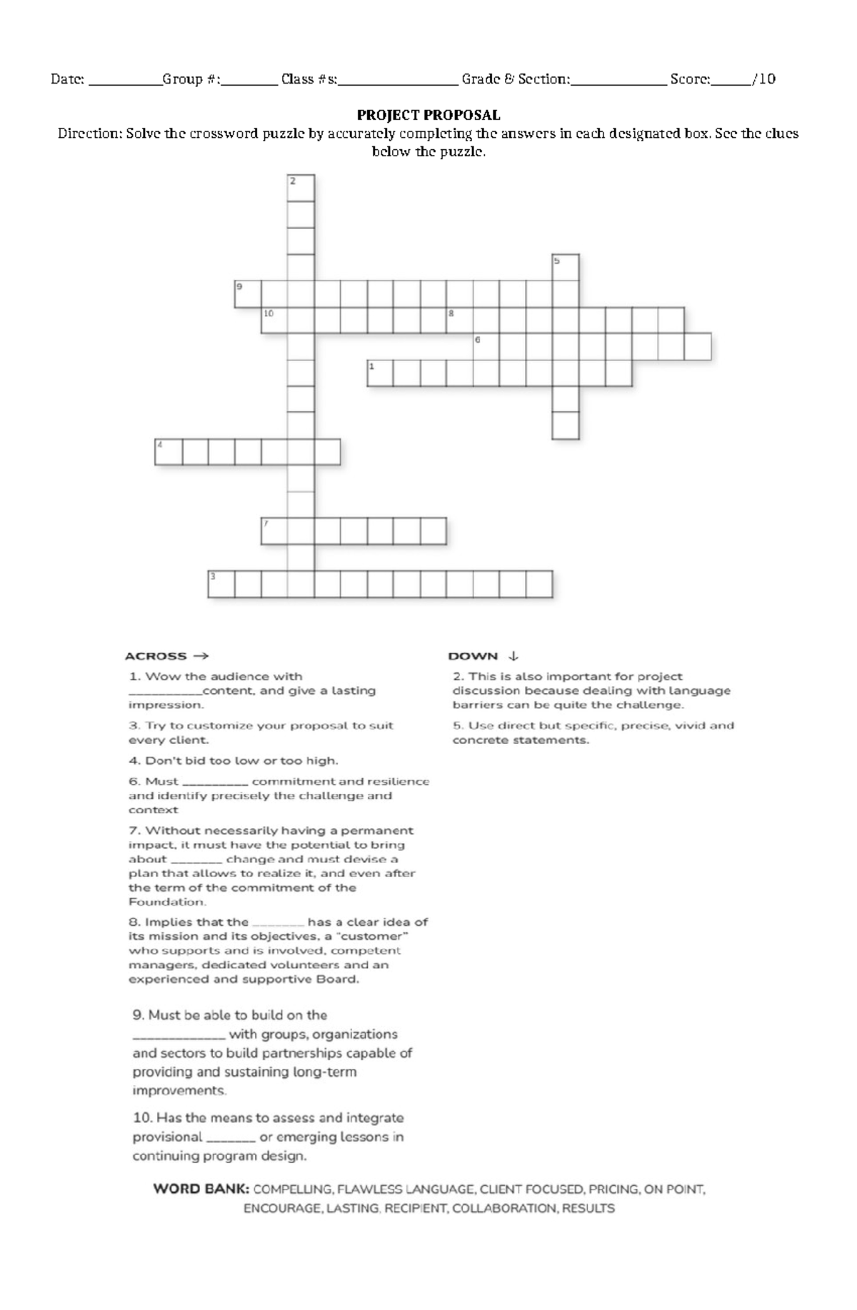 WEEK 4 Activity - Project Proposal Crossword Puzzle - Methodology of ...