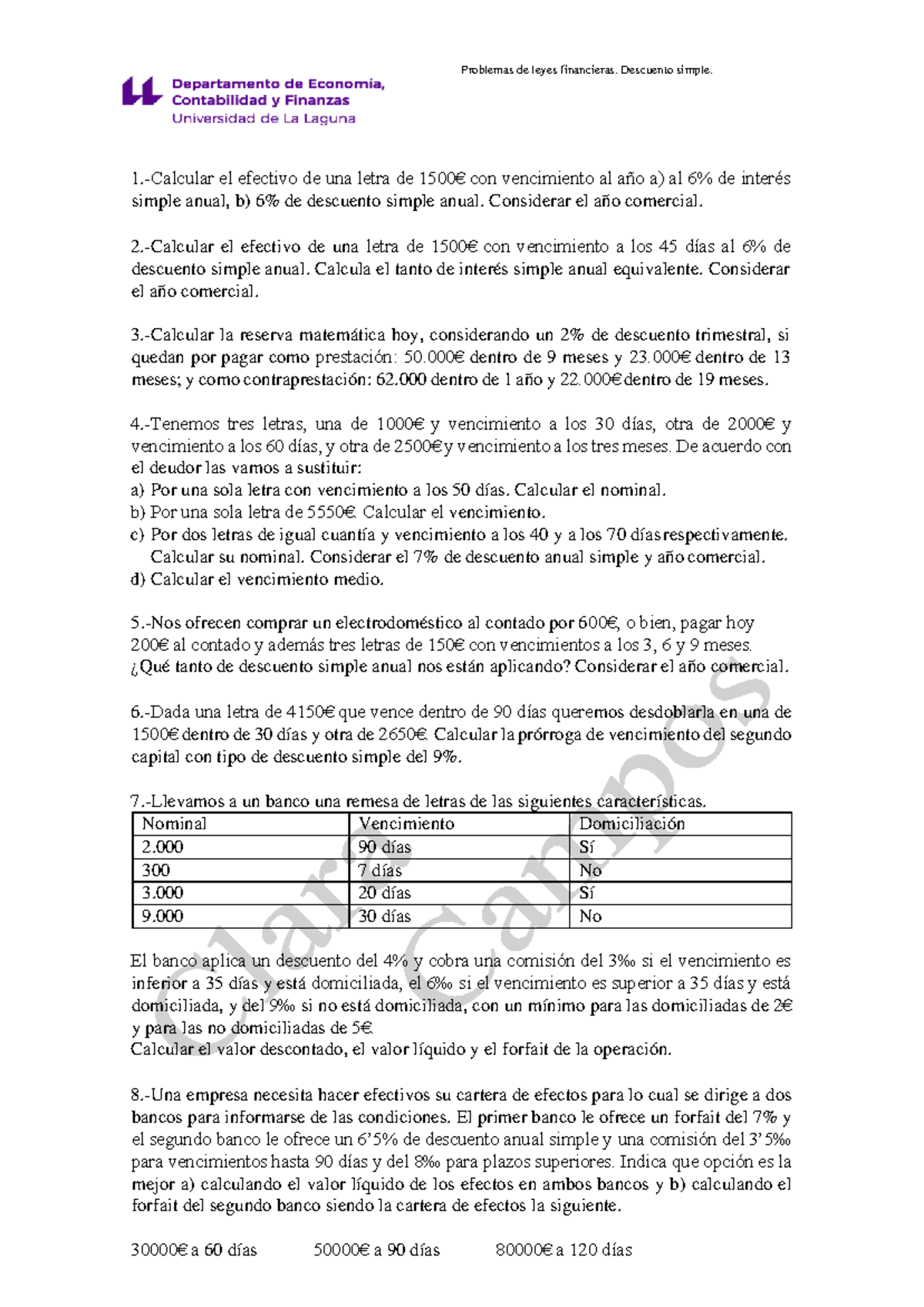 Problemas De Leyes Financieras Descuento Simple Problemas De Leyes