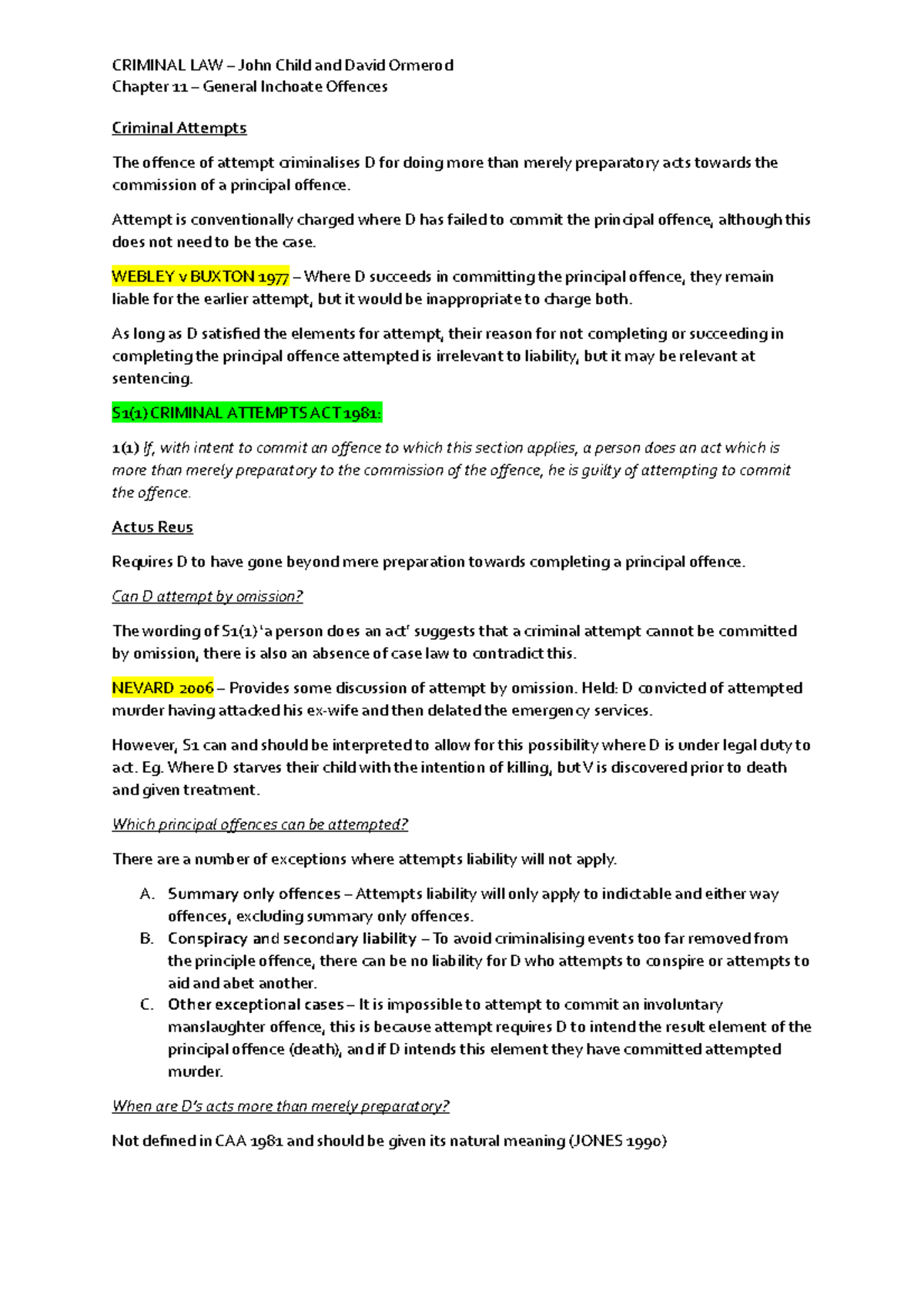 Criminal Law CHapter 11 General Inchoate Offences - CRIMINAL LAW – John ...