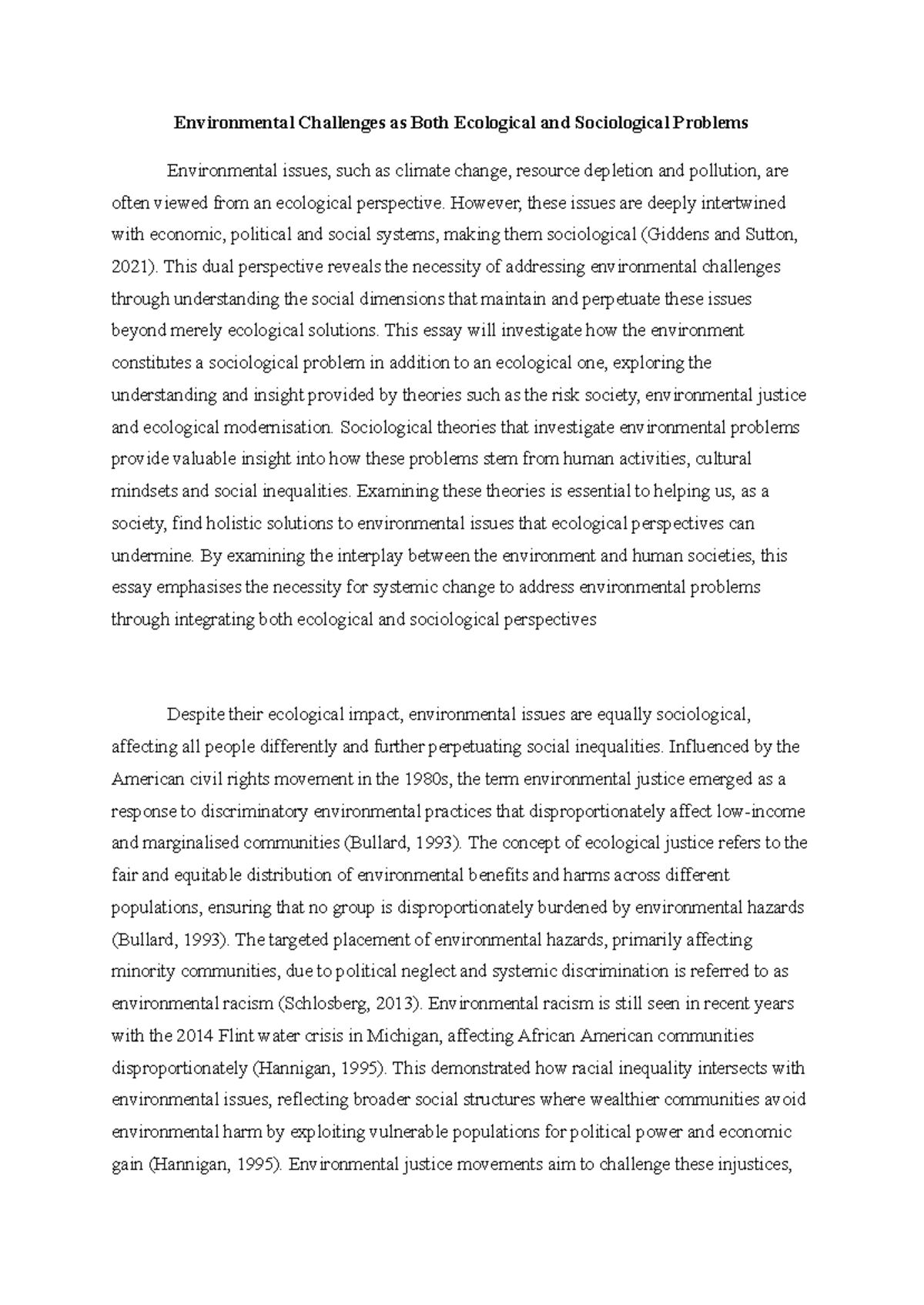 Environmental Challenges as Both Ecological and Sociological Problems ...