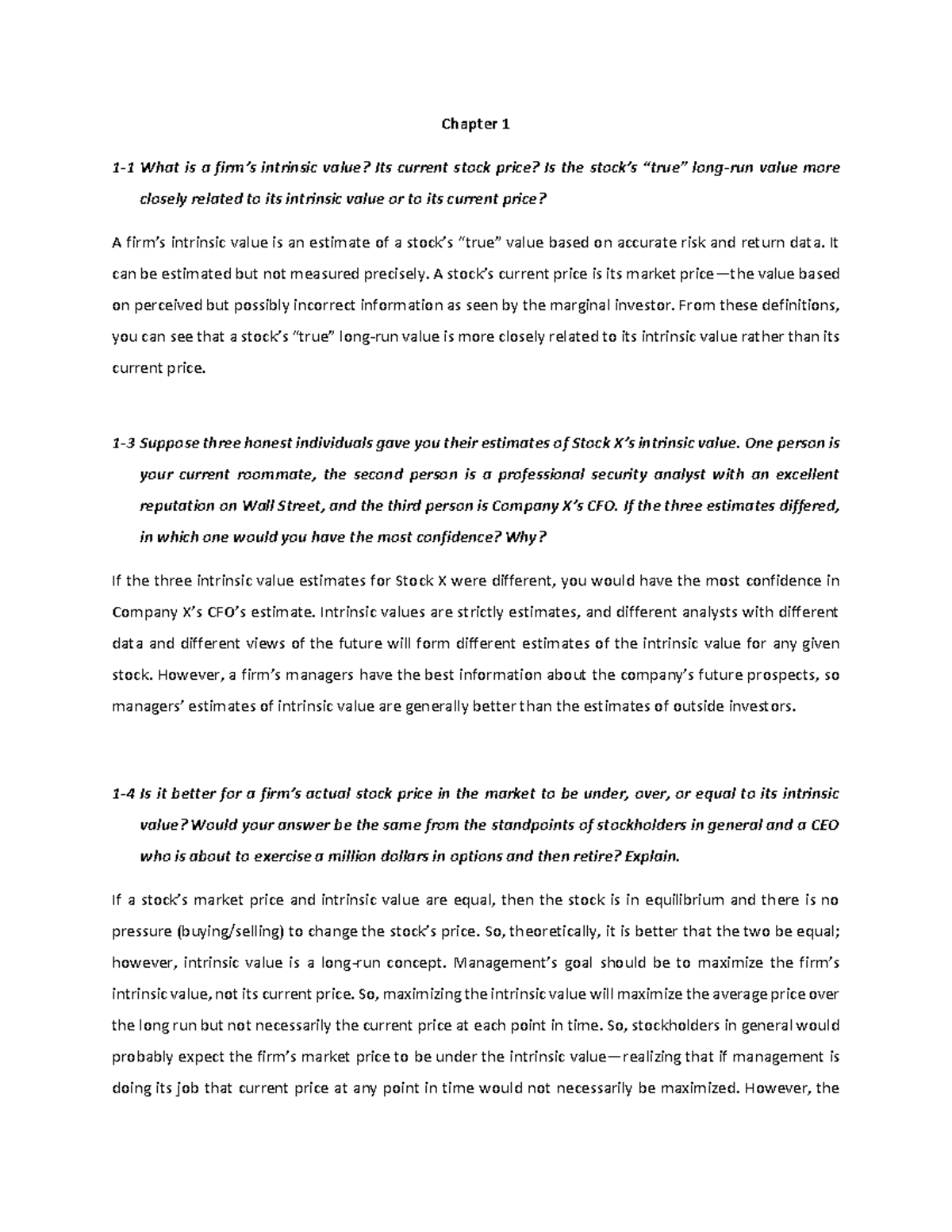 Chapter 1 Chapter 1 1 1 What is a firm’s intrinsic value? Its