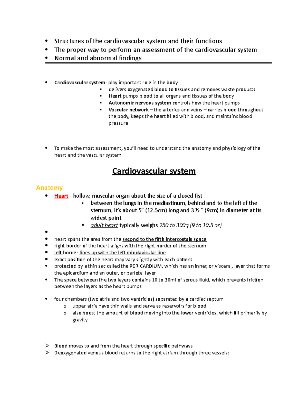 Cardiovascular edited - Structures of the cardiovascular system and ...