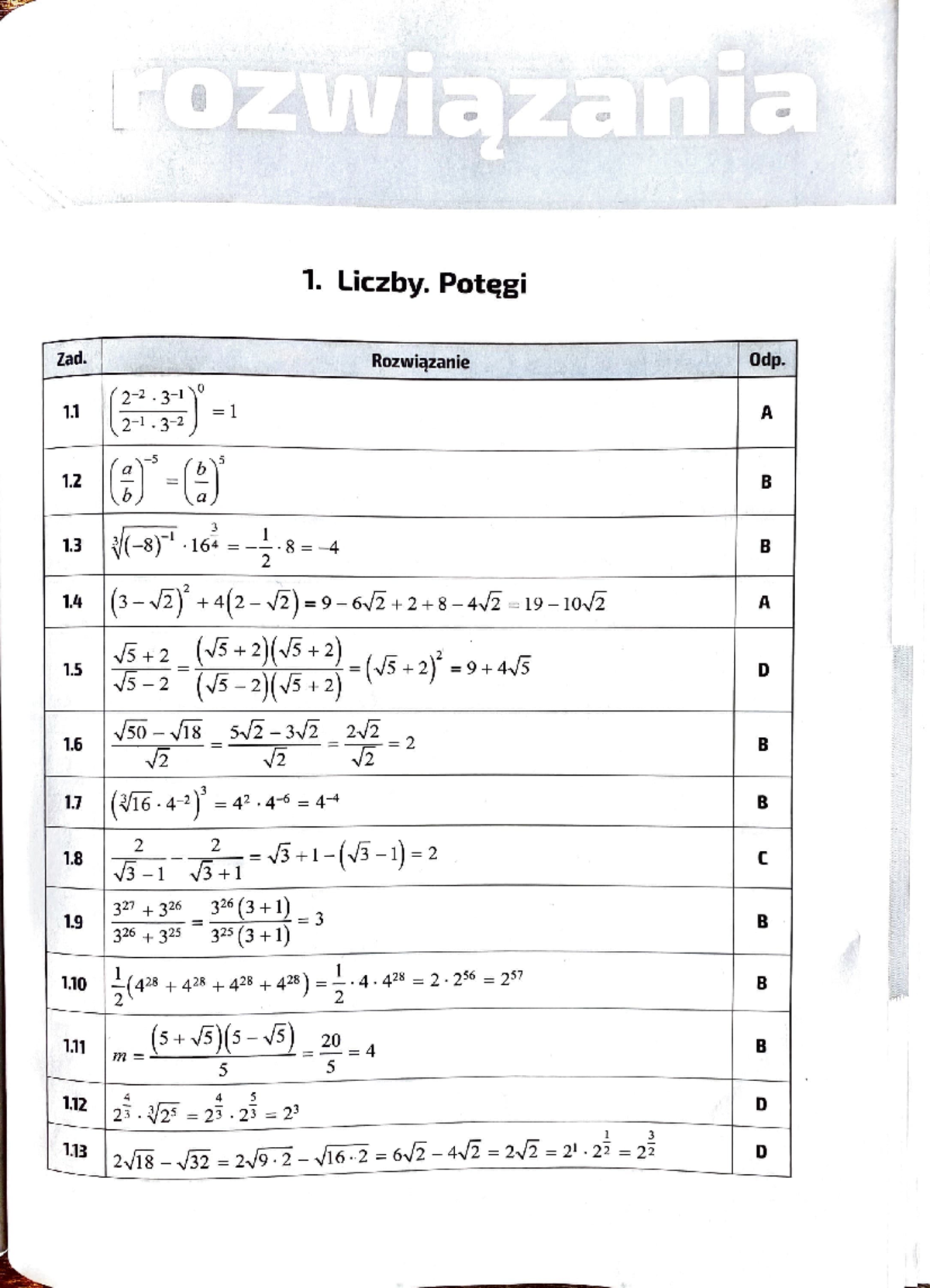 Odpowiedzi cz1 dział 1 5 maturalne karty pracy - l Liczby. Potęgi Zad