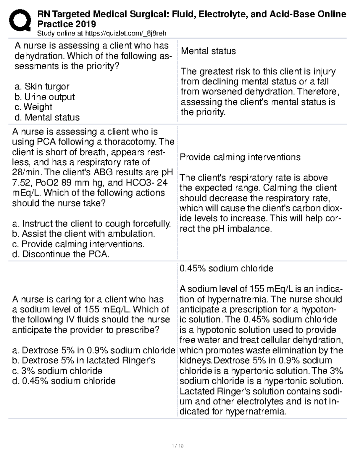 RN Targeted Medical Surgical Fluid, Electrolyte, and AcidBase Online