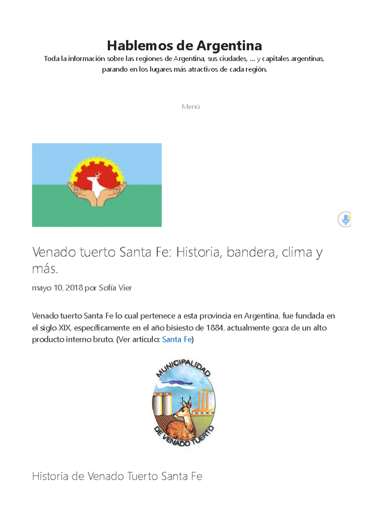 Venado tuerto Santa Fe Historia, bandera, clima y más mayo 10, 2018 por Sofía Vier Venado