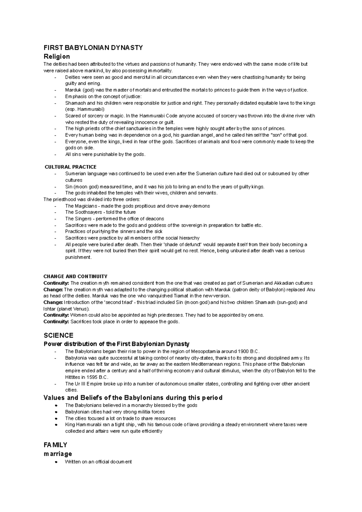 Ancient History Aos 2 - Summary Sheet - First Babylonian Dynasty 