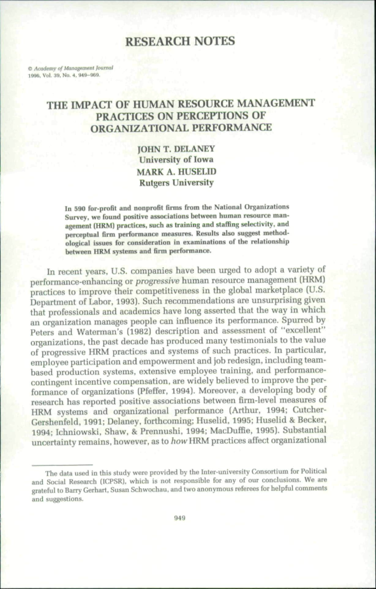 The Impact of Human Resource Management Practices on Perceptions of ...