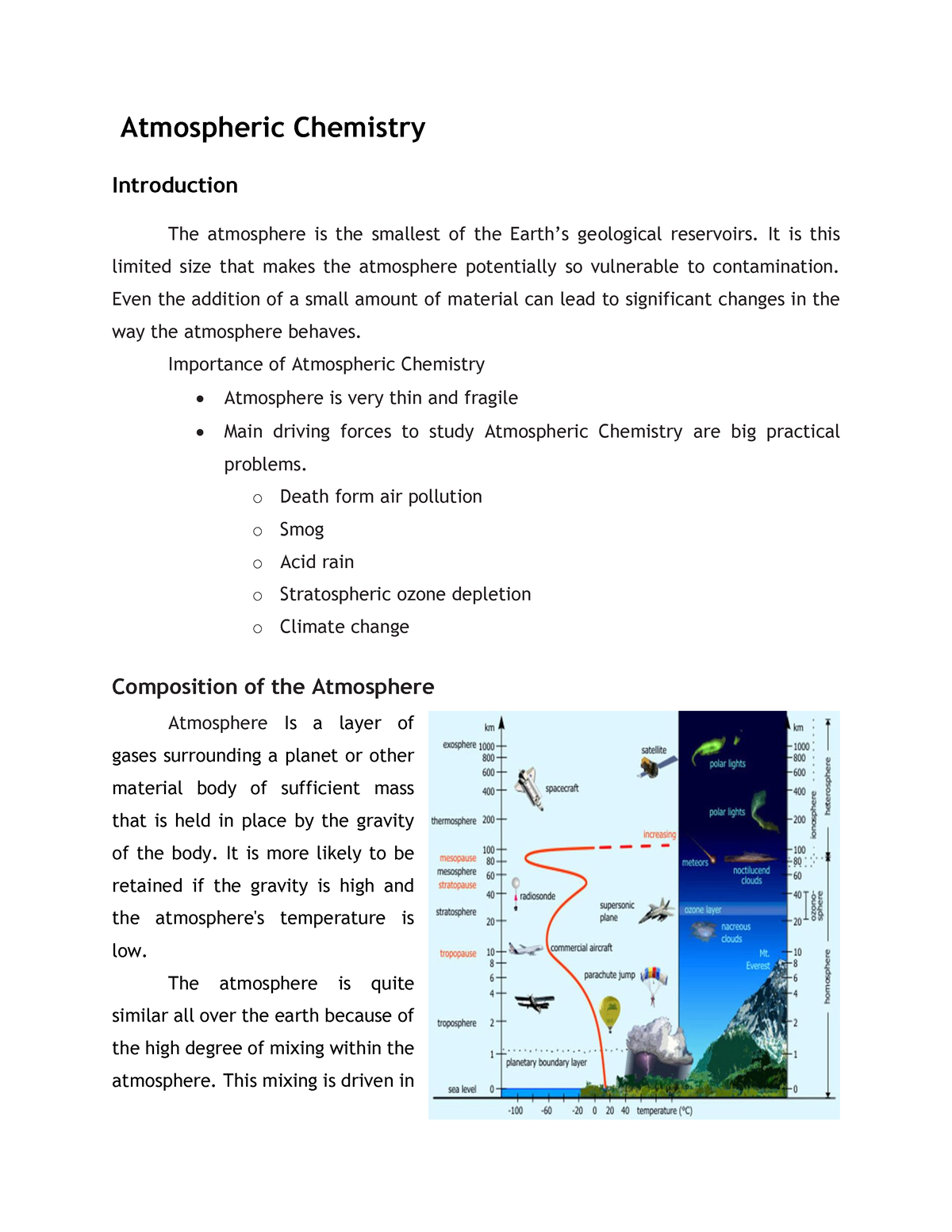 Atmospheric Chemistry - Atmospheric Chemistry Introduction The ...