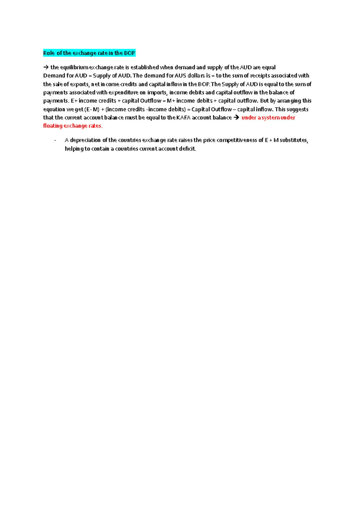 Role of exchange rate in BOP - Role of the exchange rate in the BOP the ...