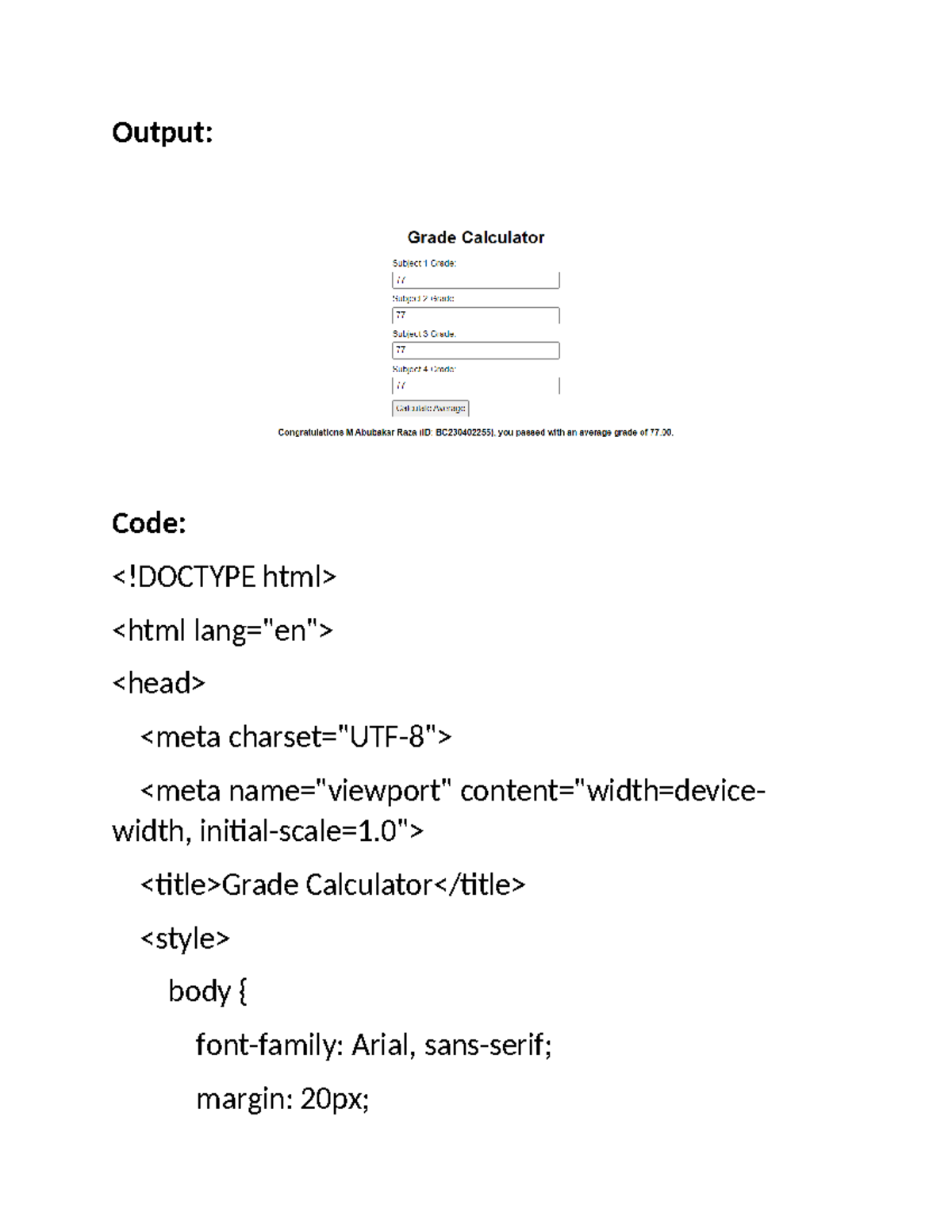 CS202 Assignment 2 - Output: Code: - Studocu