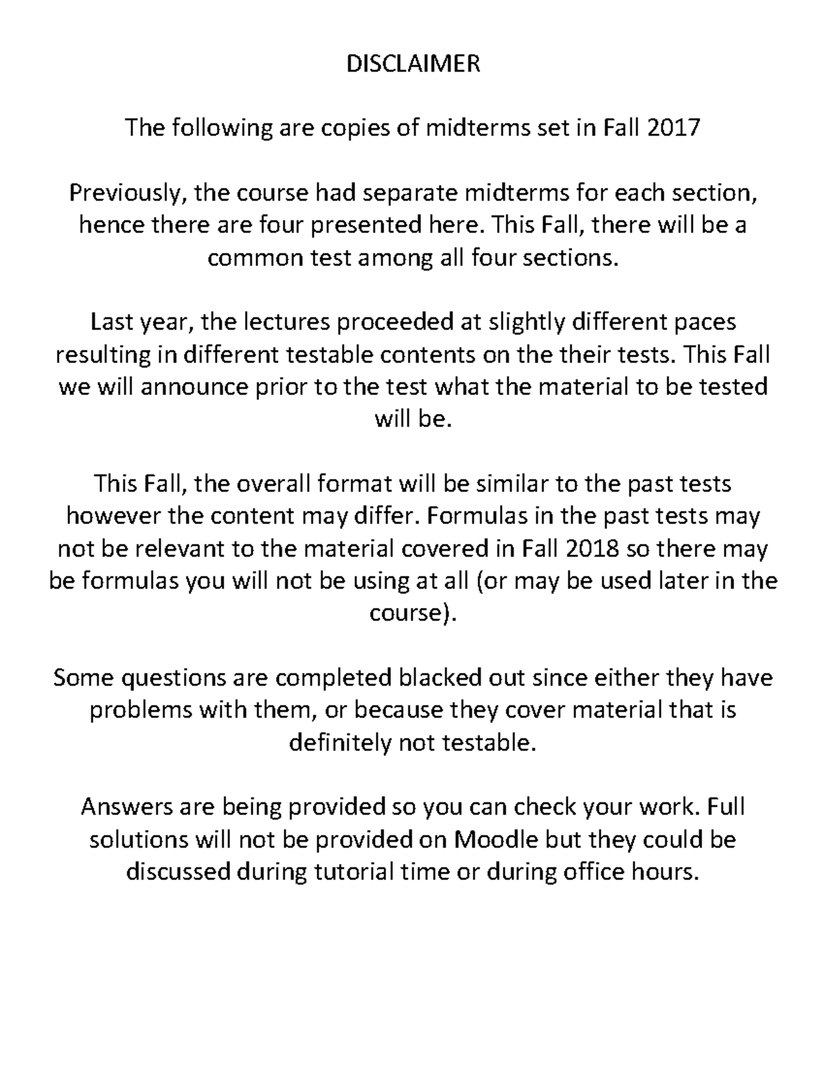 Midterm exam Fall 2017, questions and answers - DISCLAIMER The ...