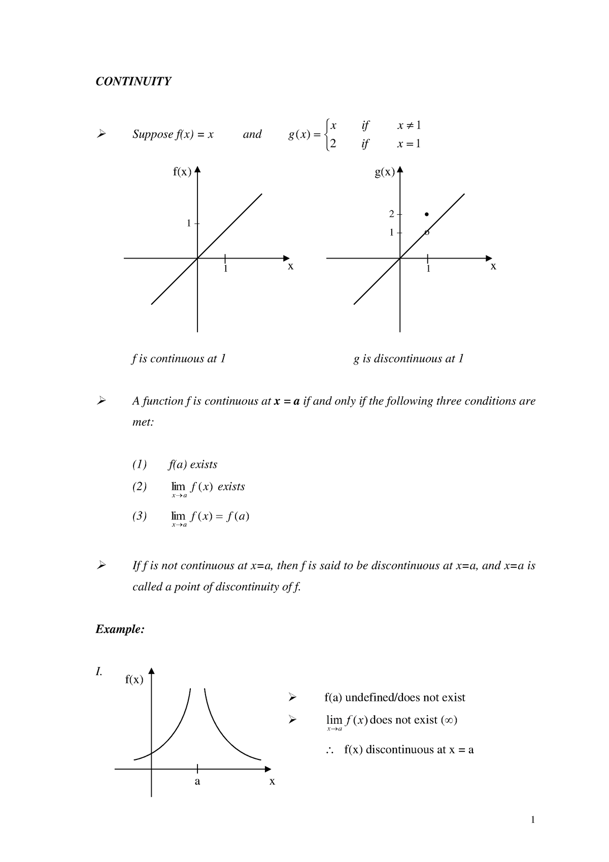 Notes 8 - Continuity - CONTINUITY Suppose f(x) = x and þ ý ü ý ý 2 1 1 ...