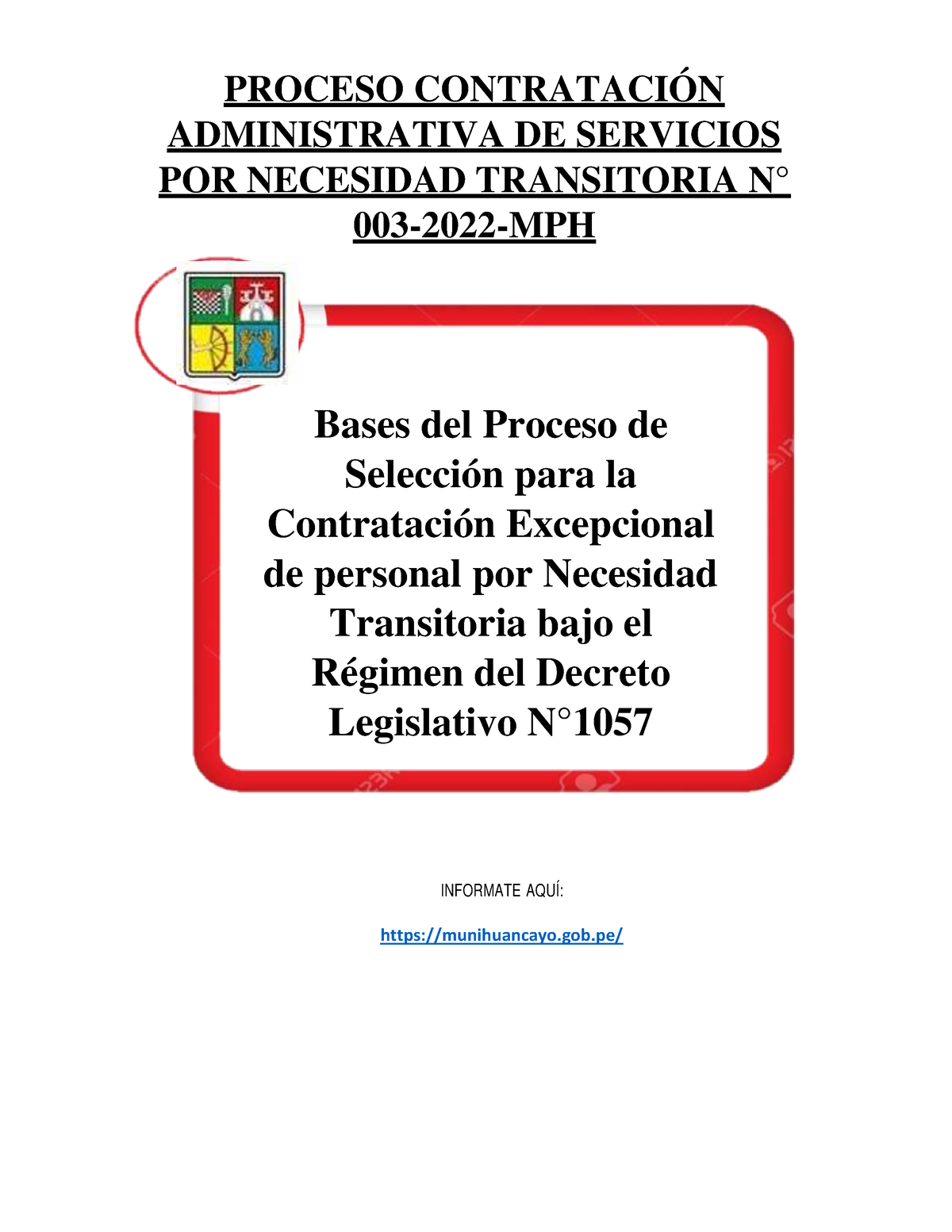 Bases Proceso Cas N°003 2022 Mph Proceso ContrataciÓn Administrativa De Servicios Por 4042