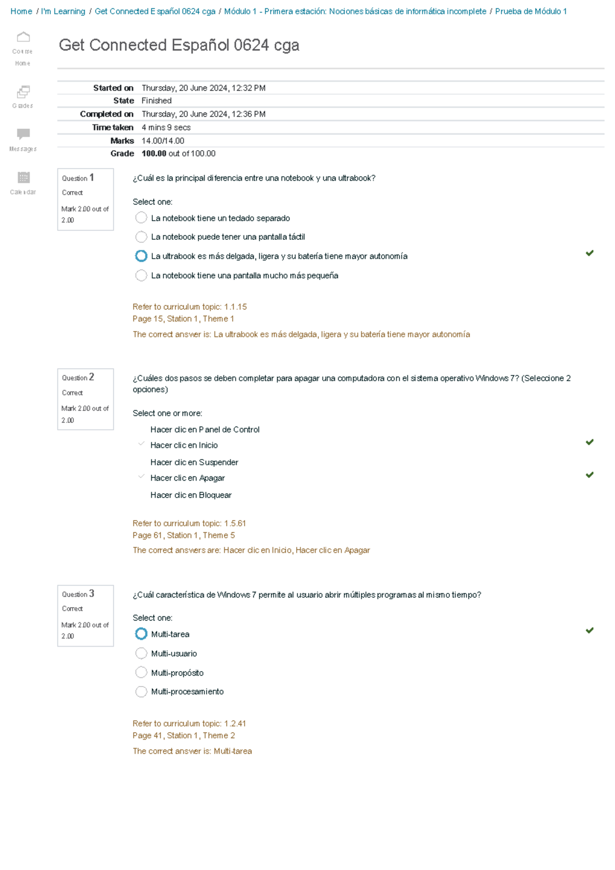 Prueba de Módulo 1 Attempt review - Home / I'm Learning / Get Connected ...