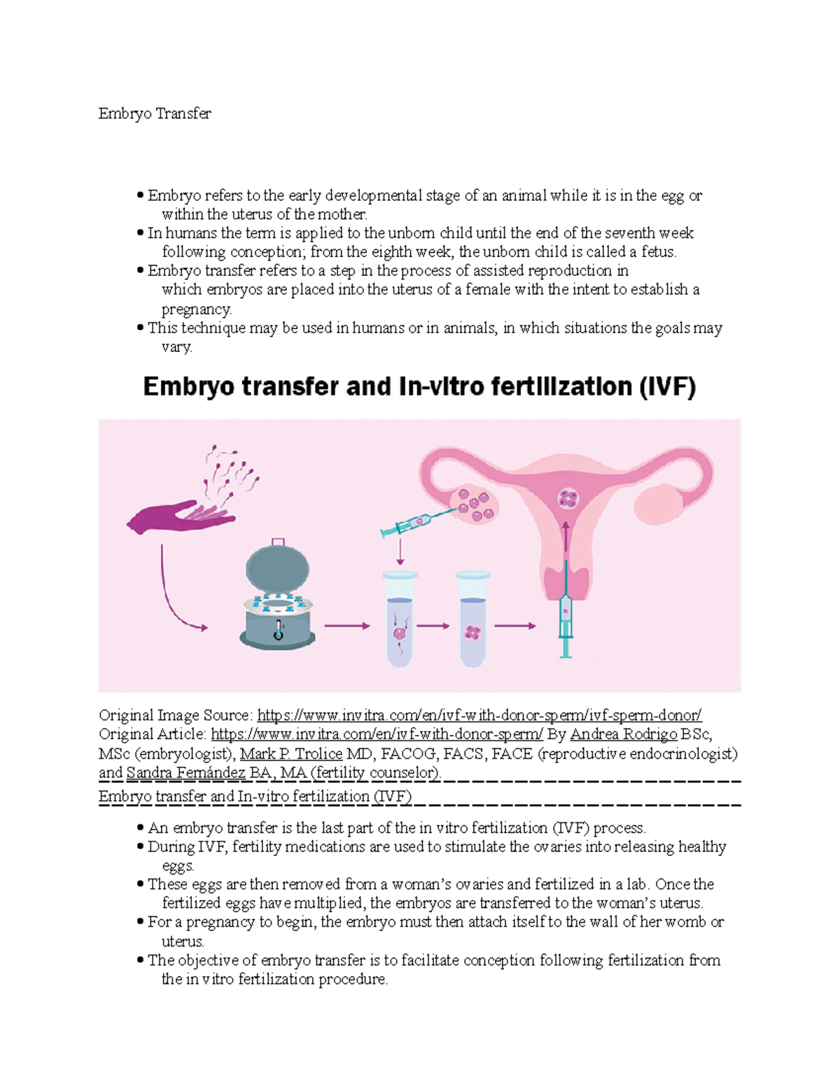 Embryo Transfer - notes - Embryo Transfer Embryo refers to the early ...