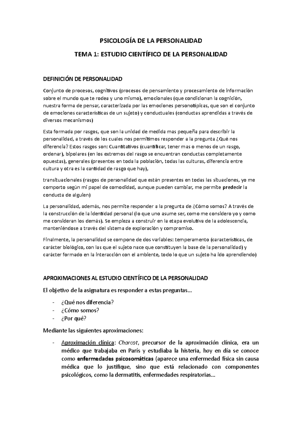 psicología de la personalidad - PSICOLOGÍA DE LA PERSONALIDAD TEMA 1 ...