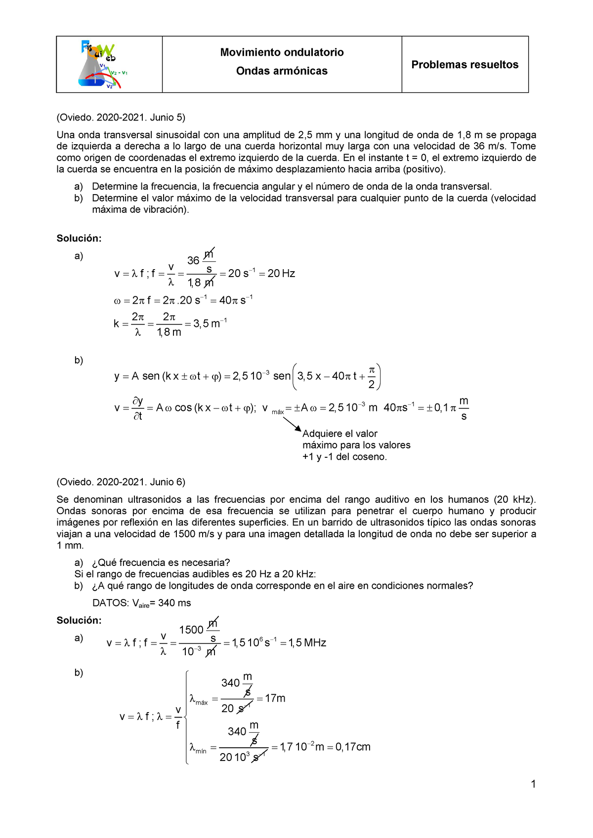 Ondas - RTHRTFH - Movimiento Ondulatorio Ondas Armónicas Problemas ...