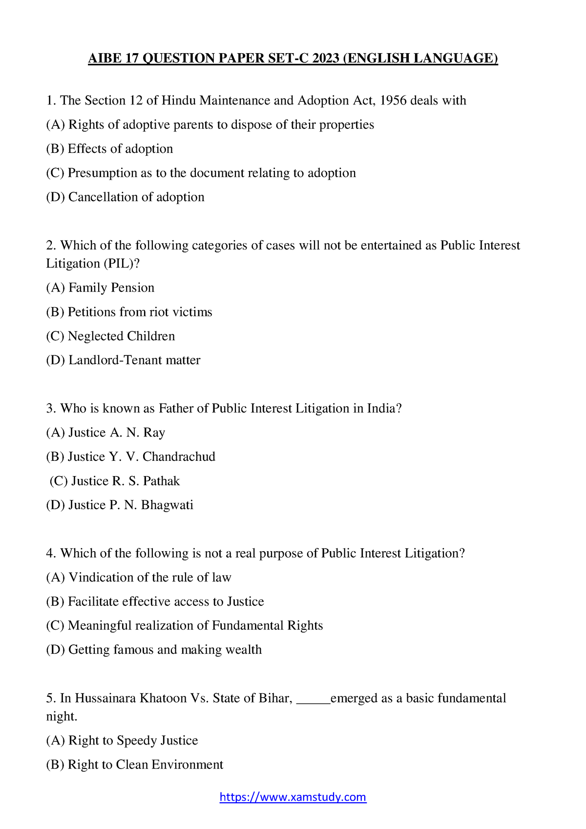 Aibe Question Paper 17 Set C English - AIBE 17 QUESTION PAPER SET-C ...