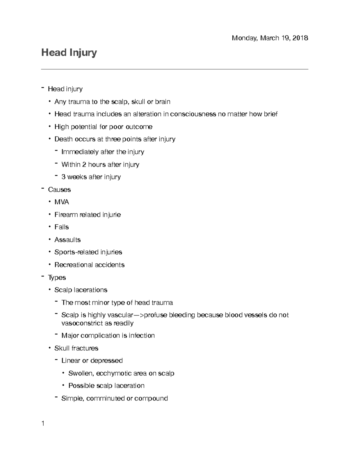 Head Injury Notes - Dr Rickeard - Monday, March 19, 2018 Head Injury ...