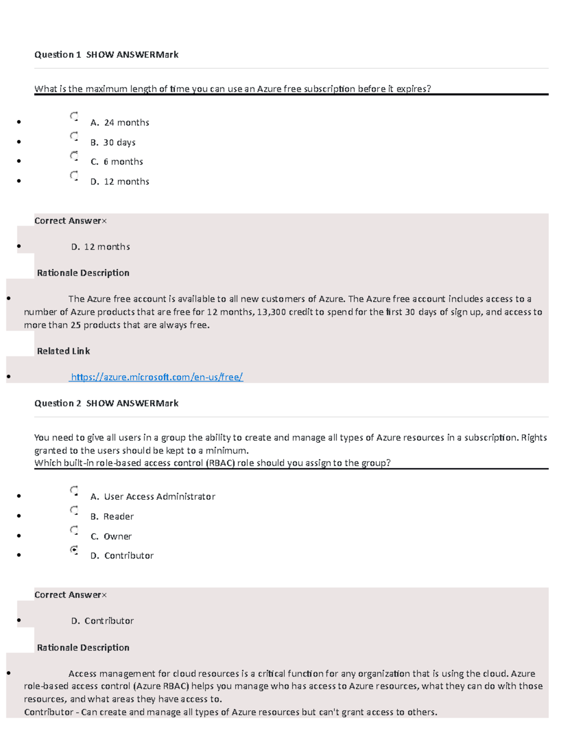 Az900 Practice Test Question Question 1 SHOW ANSWERMark What is the