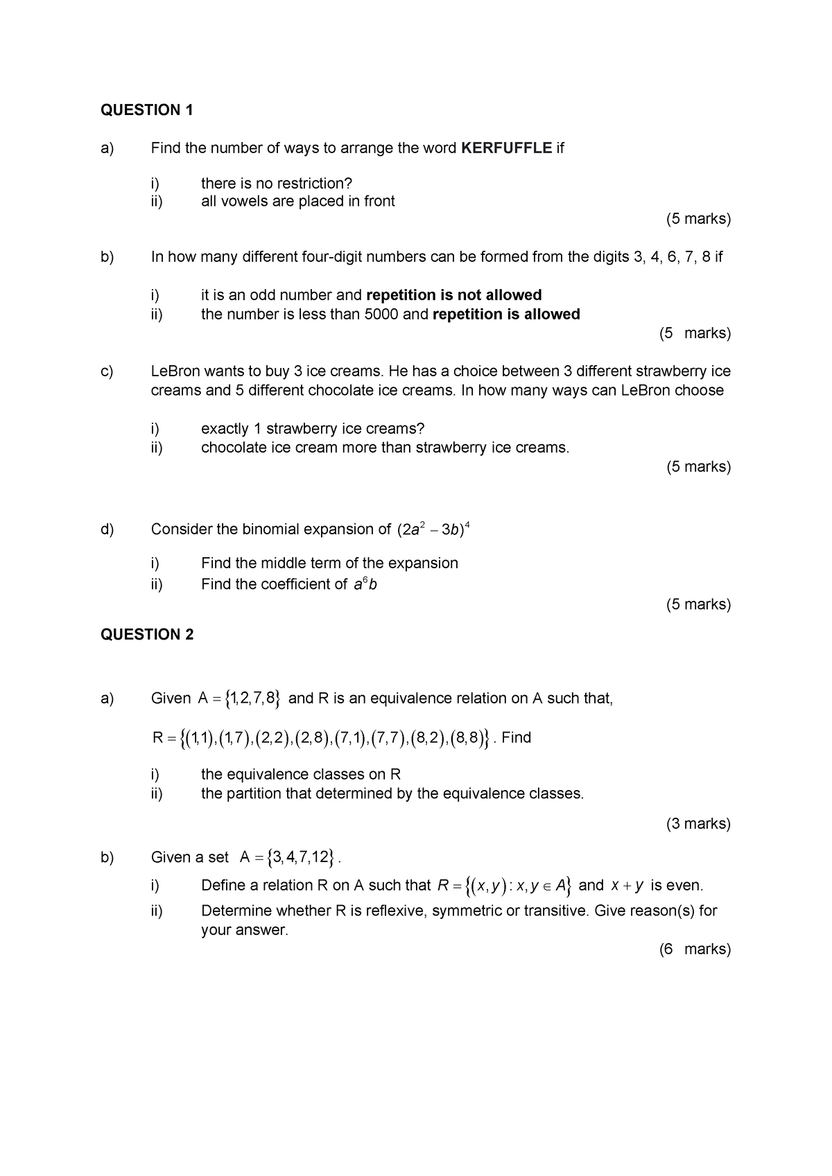 Revision MAT210 - QUESTION 1 a) Find the number of ways to arrange the ...