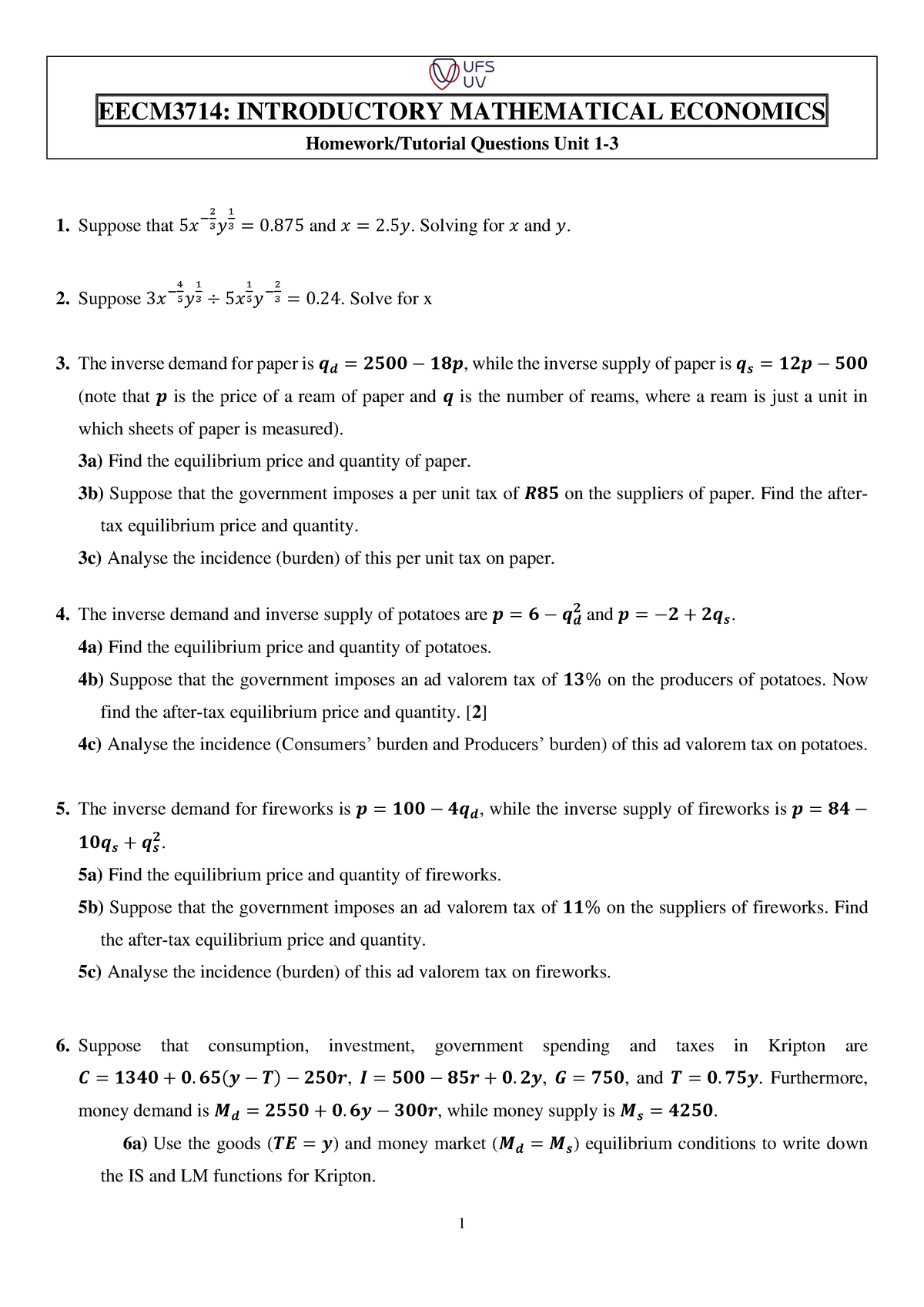 homework questions for economics