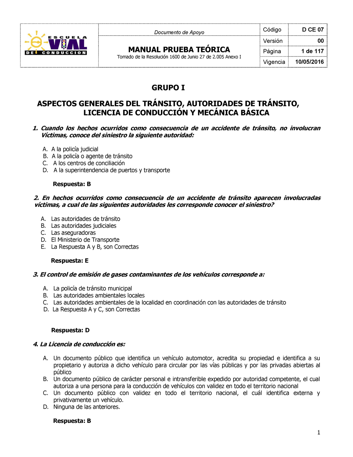 Manual Prueba Te Rica Pdf Conducci N Documento De Apoyo C Digo D Ce