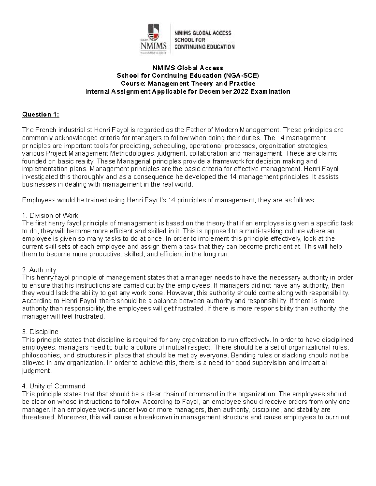 Management Theory and Practice - Assignment Dec 2022 - - Studocu