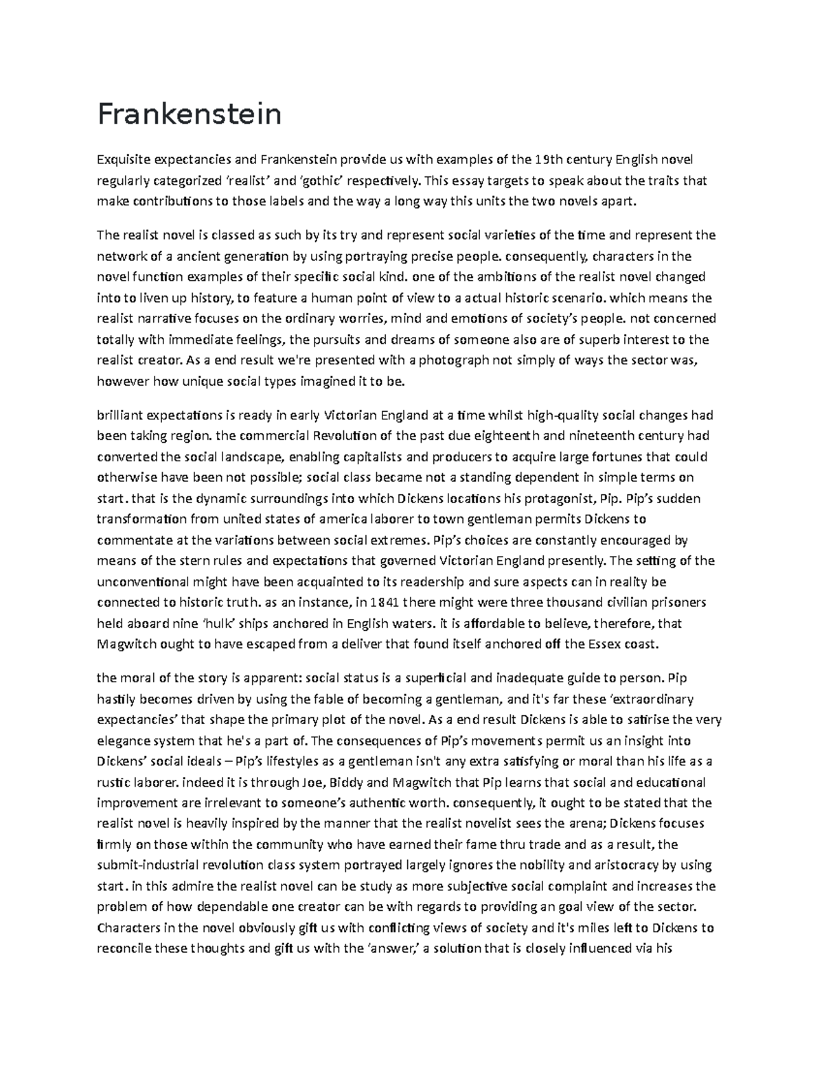 frankenstein example essay gcse