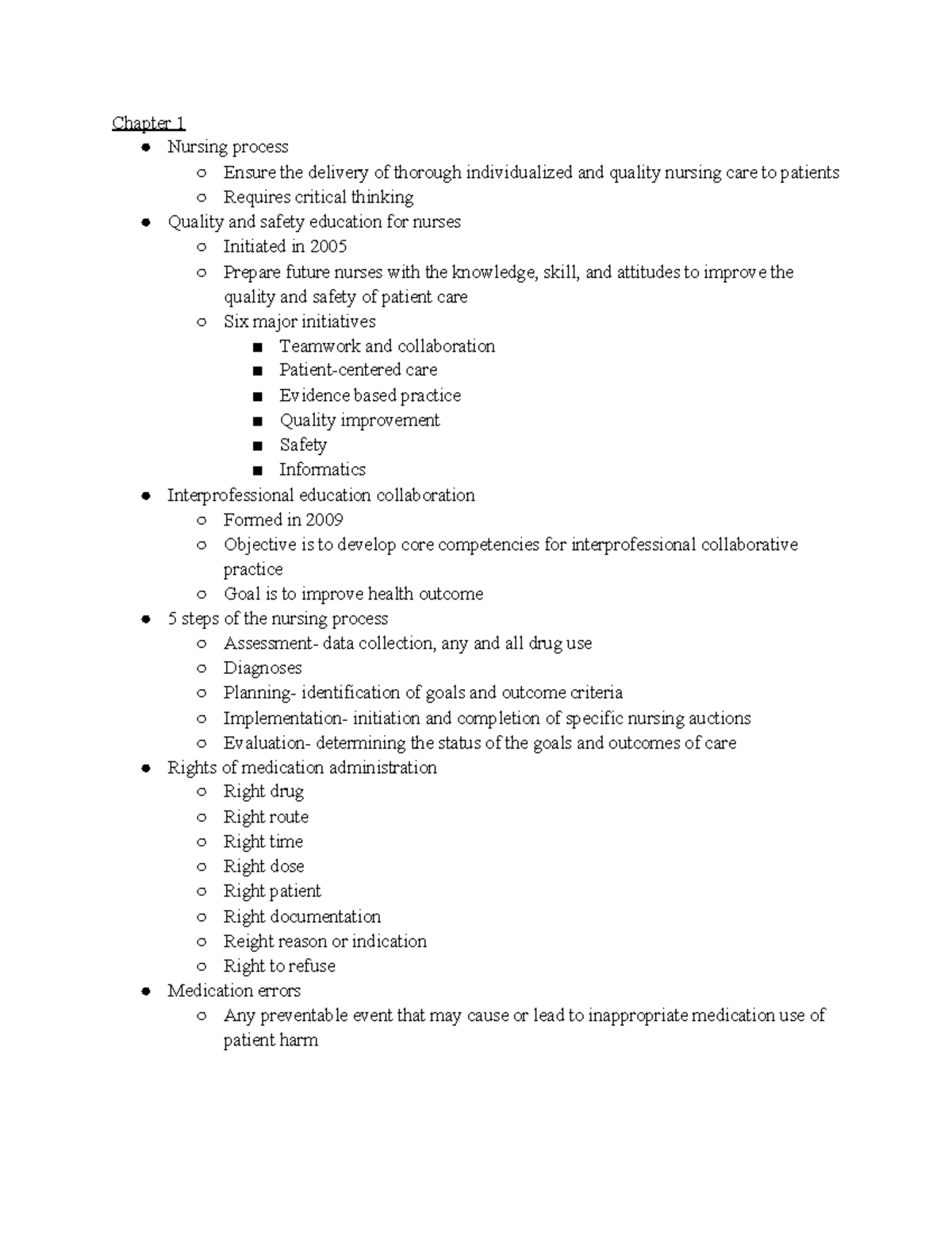 Pharmacology test 1- study guide - Chapter 1 Nursing process Ensure the ...
