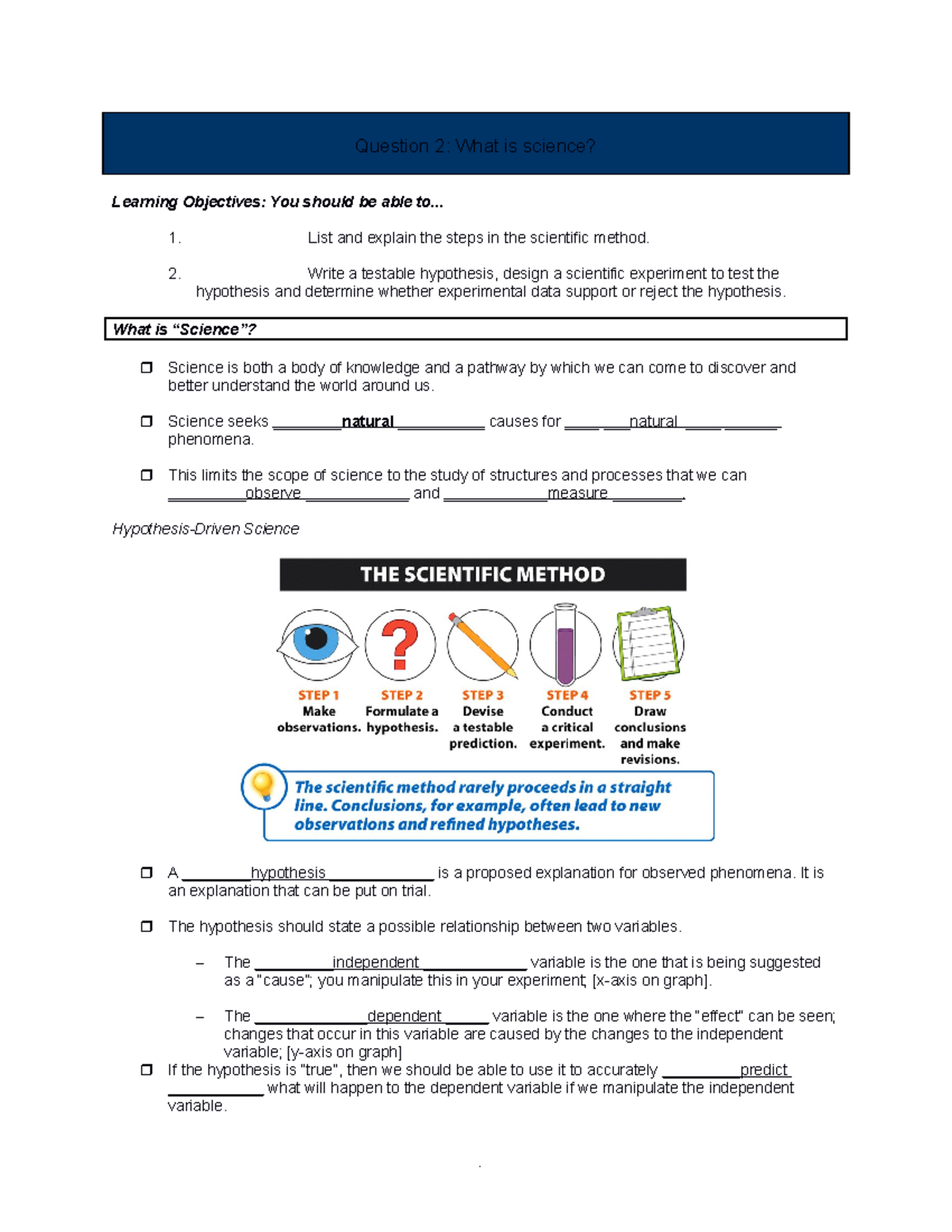2 - Notes - Question 2: What is science? Learning Objectives: You ...
