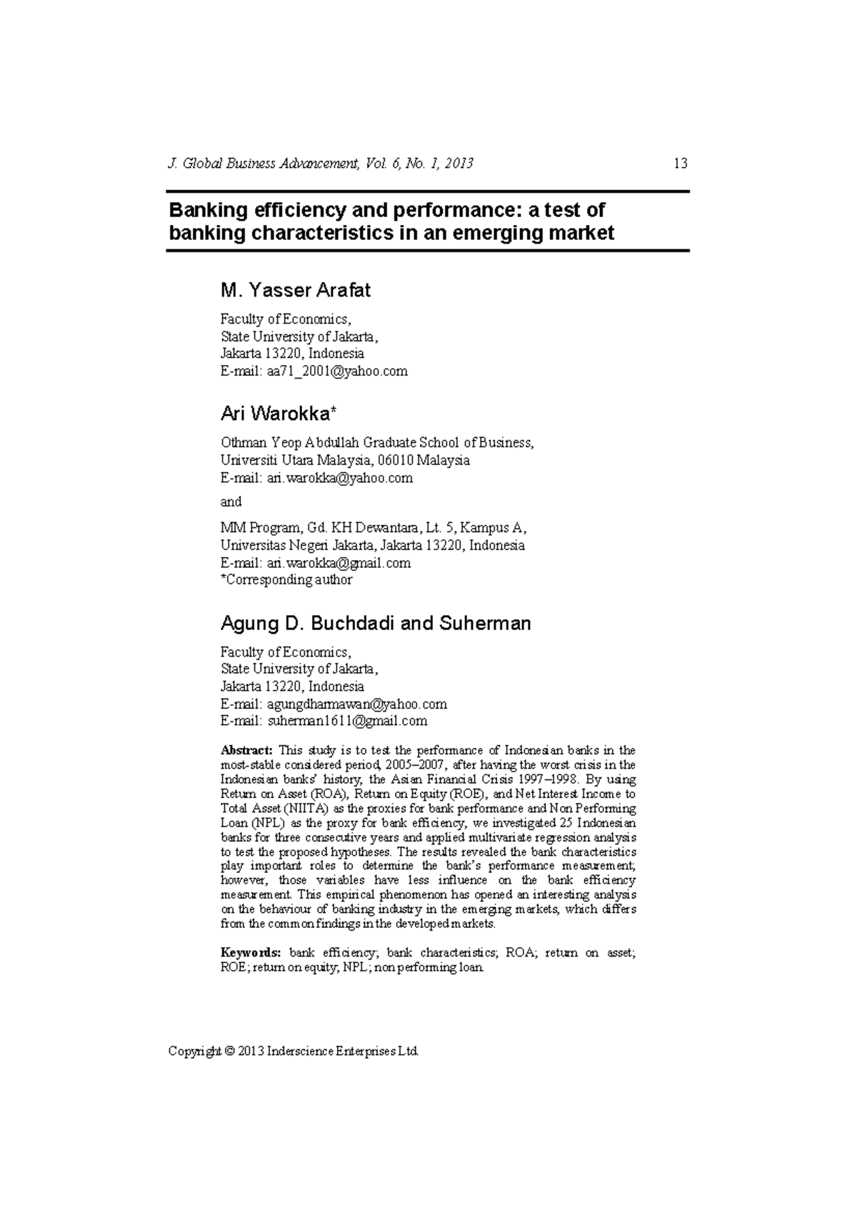 Banking Efficiency And Performance A Test Of Journal For Global ...