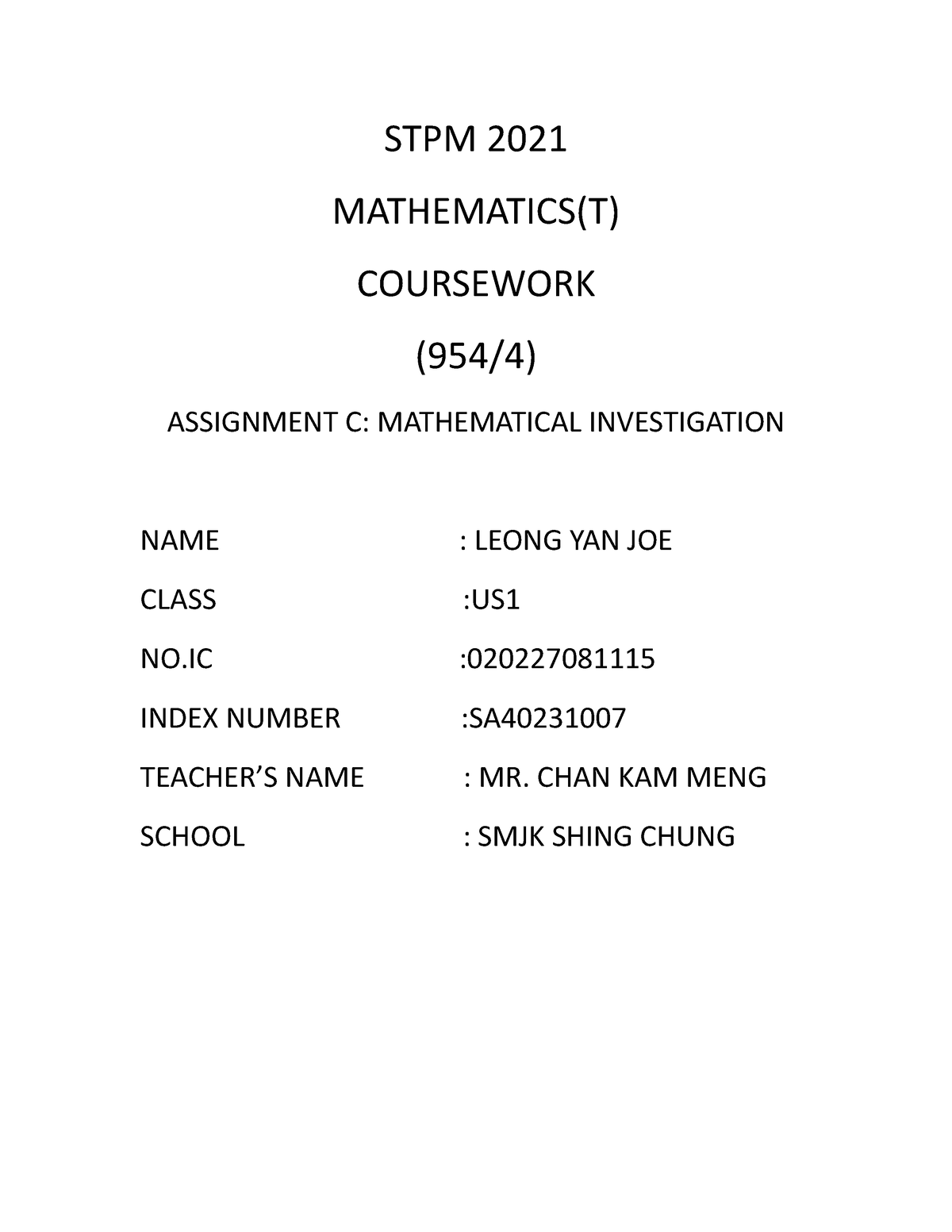 mathematics t coursework stpm 2021