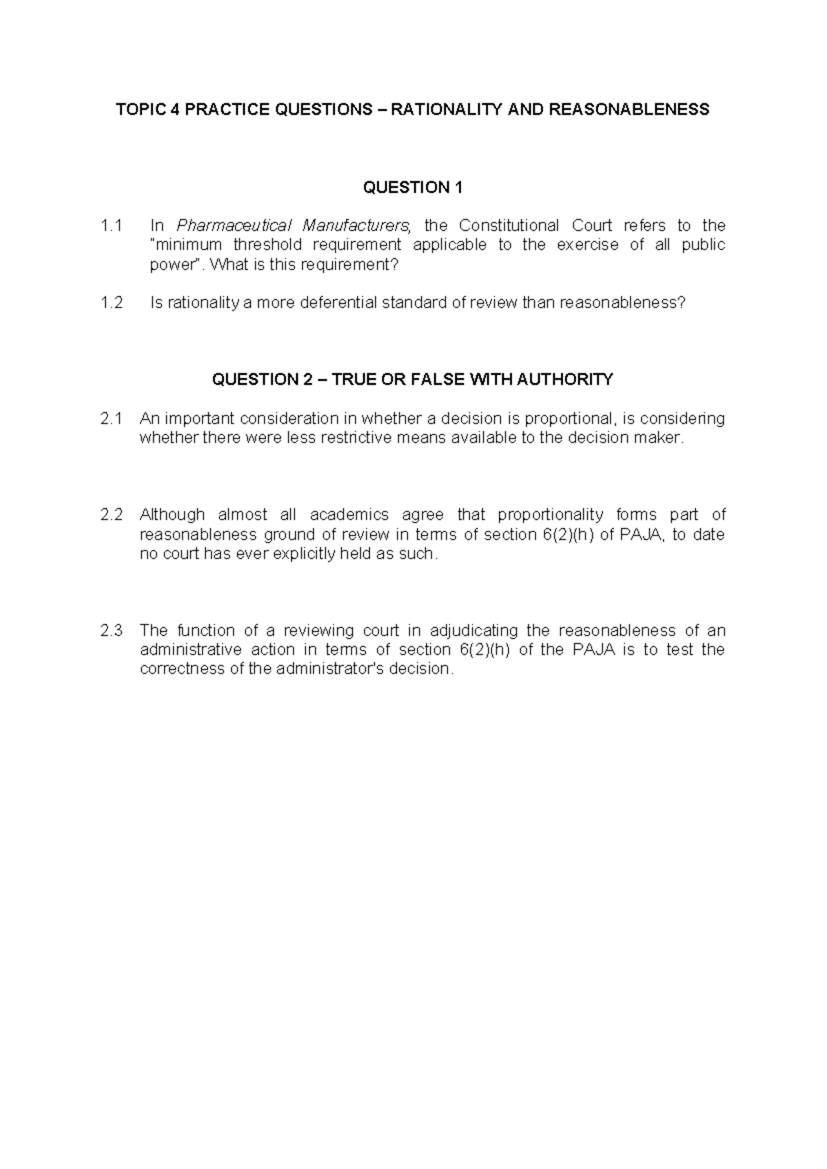 Topic 4 - Rationality and Reasonableness - TOPIC 4 PRACTICE QUESTIONS ...