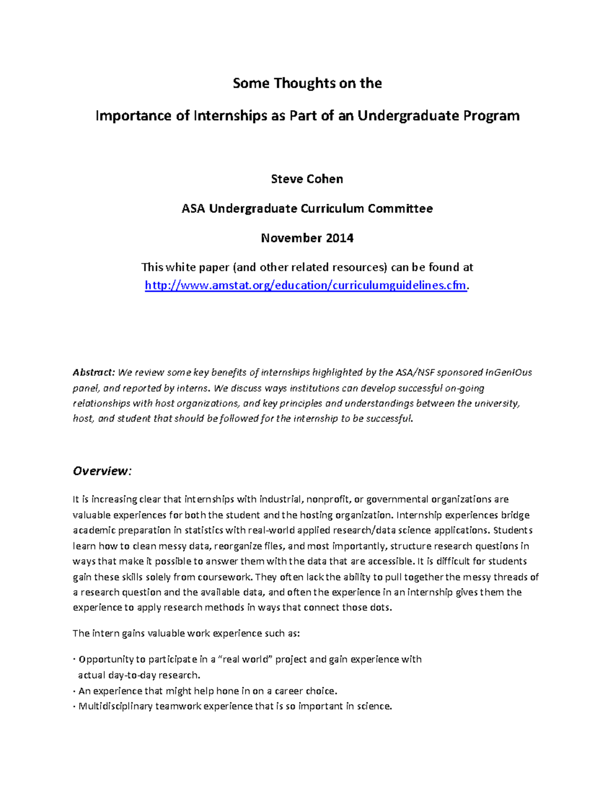 EDU-Internships - Some Thoughts on the Importance of Internships as ...
